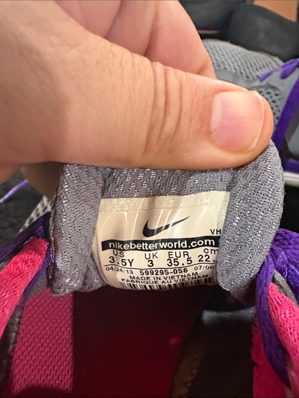 Nike Kids  Gray Sneakers with Purple Laces and Pink Lining